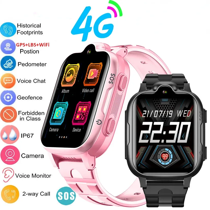 Watches K15 4G Kids SmartWatch Phone GPS Tracker SOS HD Video Call Touch Screen IP67 Waterproof Call Back Children Smart Phone Watch