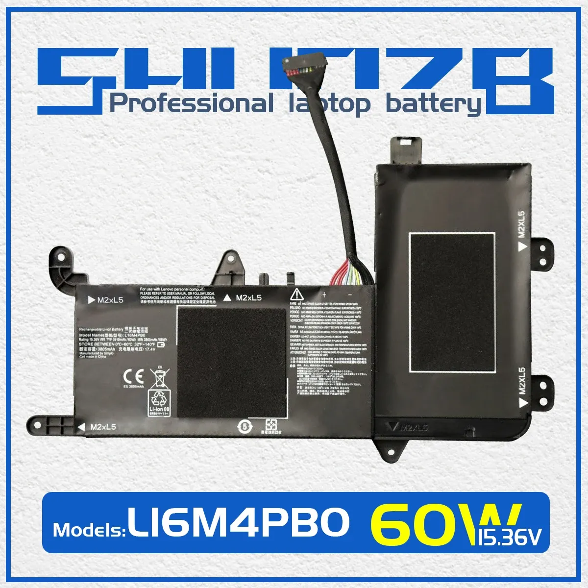 Batteries Shuozb L16M4PB0 Batterie pour ordinateur portable pour Lenovo Legion Y72015IKB série 80Y40003CD L16S4TB0 5B10M33724 5B10M33723 15.36V 60WH 3910MAH