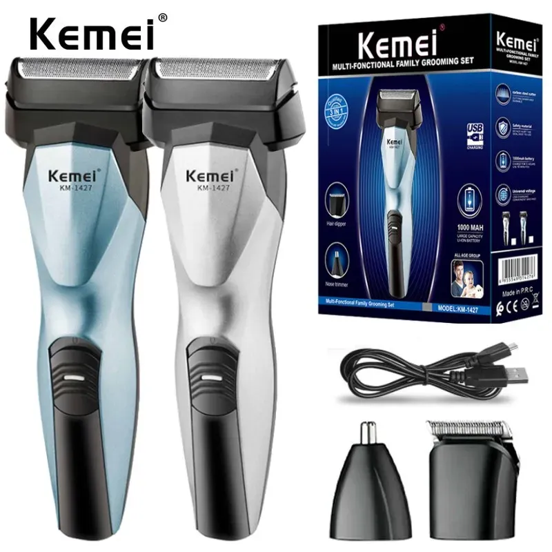 トリマーkemei 1427 3in1多機能男性電気往復シェーバーヘアトリマー充電式ヘアクリッパーノーズイヤーヘアトリマー