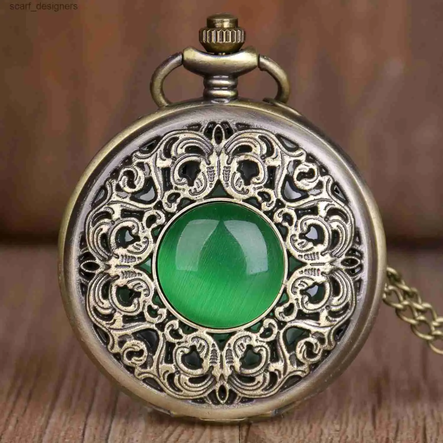 Pocket Watches Retro Green Emerald Imitation Stone Quartz Pocket Necklace Woman Fob Women Men Best Gifts Souvenir CF1263 Y240410