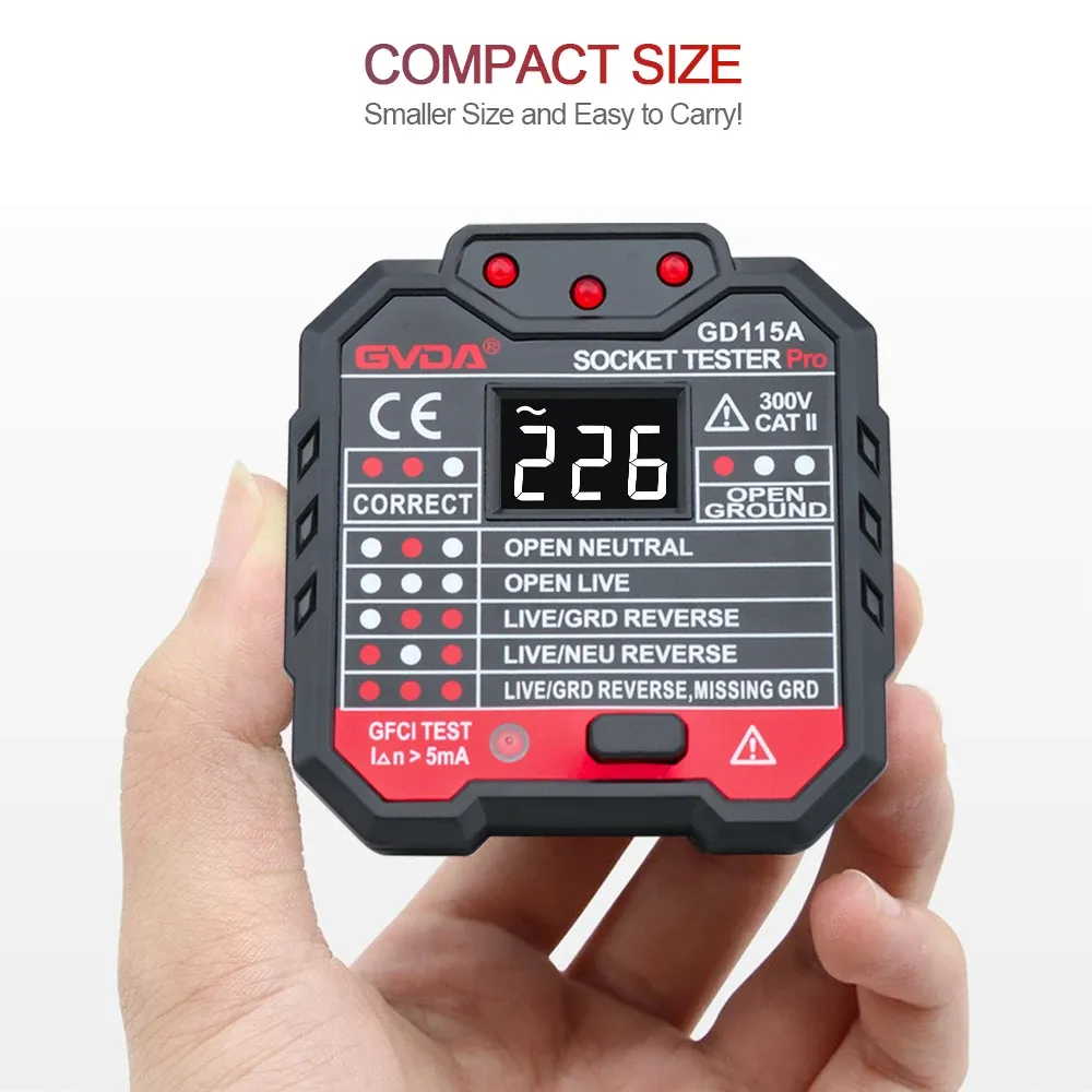Tester per prese elettriche RCD/GFCI, rilevatore di polarità e fase, strumento di test compatibile con prese a muro e apparecchiature elettriche | Leroy Merlin
