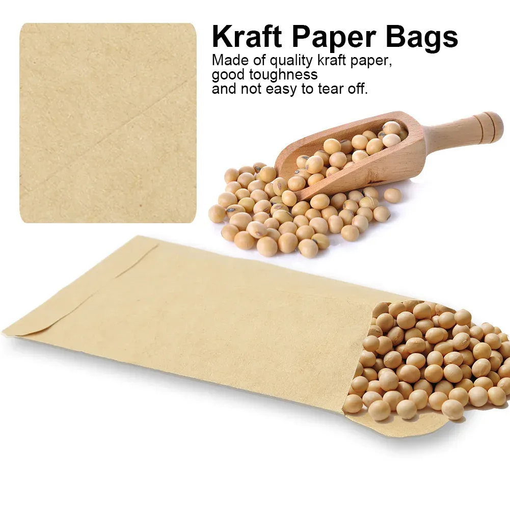 100 pezzi di carta da 100 pezzi Sacchi di carta mais Semi di riso per grano confezionando Borse Potenti involucro Borse Kraft Braft Semi di carta Kraft Protezione