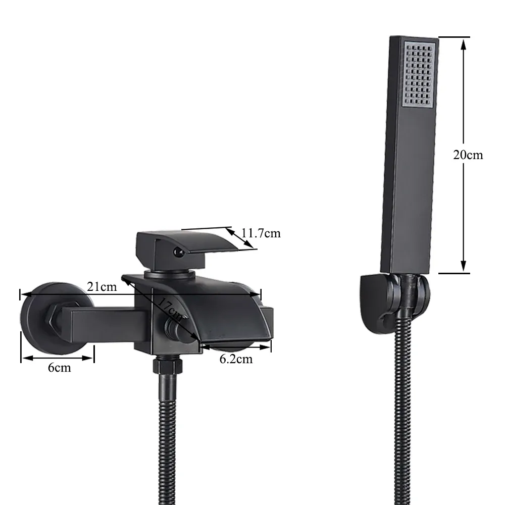 크롬 폭포 샤워 수도꼭지 벽 장착 핸드 헬드 샤워 믹서 탭 폭포 욕조 욕조 믹서 수도꼭지 플라스틱 샤워 브랙
