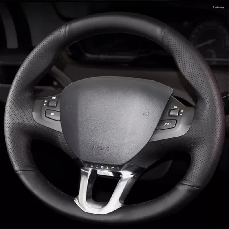 Coperchio del volante dello sterzo Copertura per auto antiscivolo a mano Accessori per interni auto in pelle vera per 208 2008