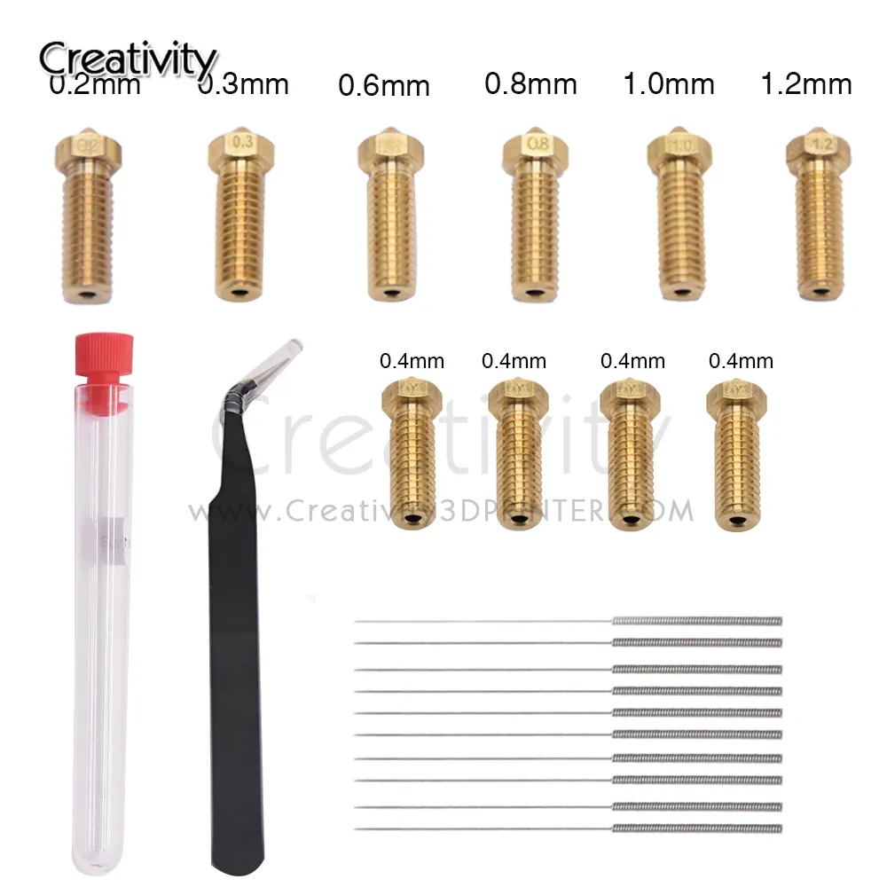 Ideaformer Volcano Nozzle 5-Pack - 0.4, 0.6, 0.8, 1.0, 1.2mm For 1.75mm Filament, Brass, Gold
