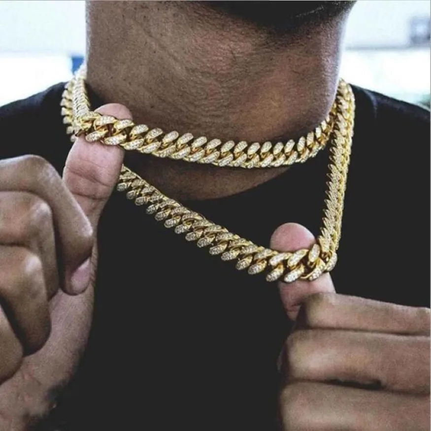 Hip Hop18mm Złoty łańcuch dla mężczyzn mrożony łańcuch Naszyjnik biżuteria kubańska naszyjnik moda punkowa naszyjnik 18 20 24 30 cali 295r