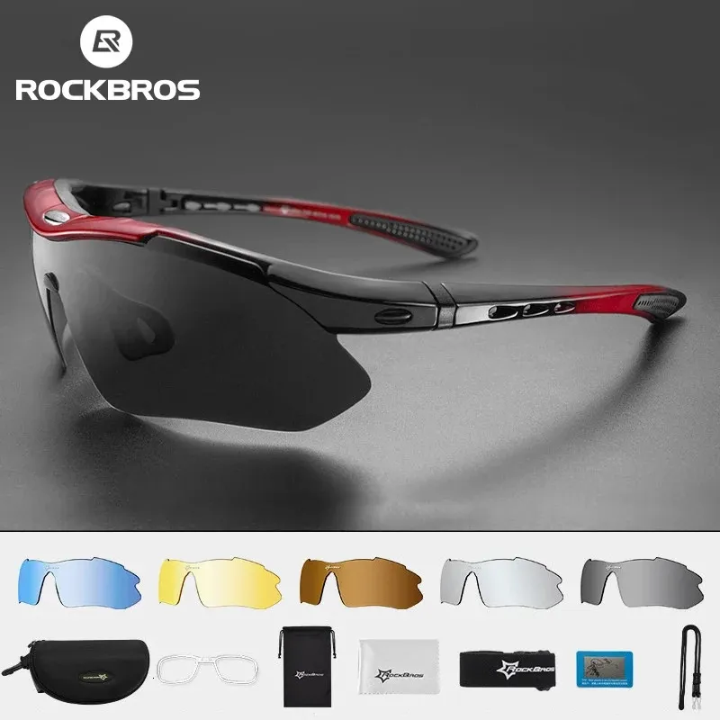 Rockbros Polarize Bisiklet Gözlükleri Açık Hava Spor Bisiklet Güneş Gözlüğü Dağ Bisiklet Gözlük Gözlük Miyopi Çerçevesi 5 Lens Lensler Işık 240402