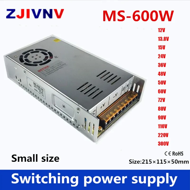 600W صغر حجم تبديل إمدادات الطاقة المفرد AC-DC 5V 12V 13.8V 15V 24V 27V 36V 48V 50V 60V 72V 80V 110V 220V 300V