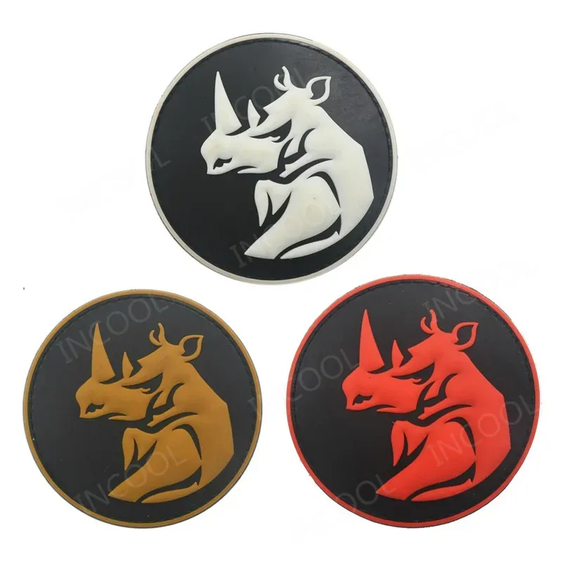 PVC Patch Rhino Head Tactical Hook Military Patch Rhinoceros Rhinoceros Patch Badge di combattimento in banda per armi per zaino per abbigliamento