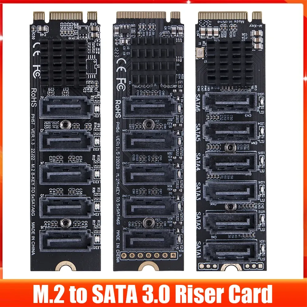 Cards NVME to 6/5 Ports SATA Adapter NGFF to 5 Ports SATA Adapter M.2 to SATA Adapter M2 Mkey 6Gbps SSD to SATA3 Expansion Card