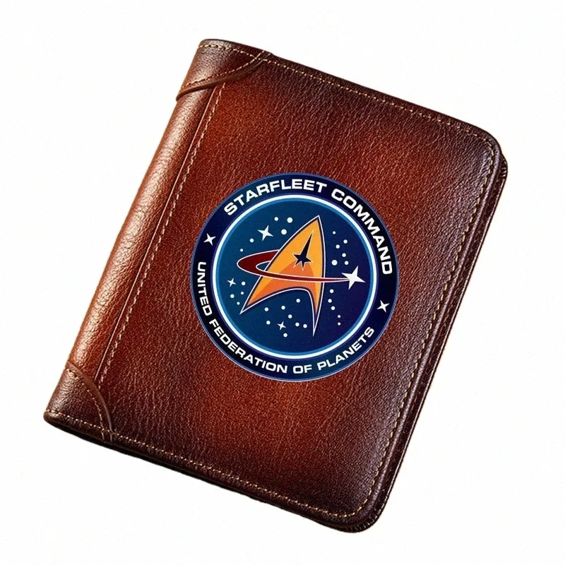 high Quality Genuine Leather Wallet United Federati Of Planets Starfleet Command Printing Card Holder Male Short Purses BK547 j48V#