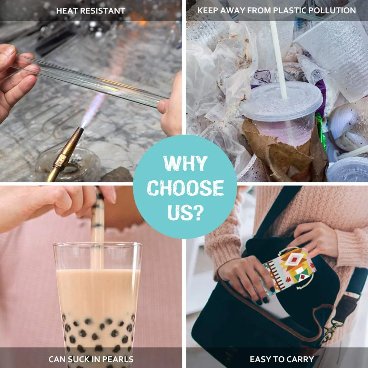 Eco-friendly Reusable Glass Wide straw Boba Drinking Straws Bubble Tea Straws for Smoothie Milkshakes Straws with Cleaning Brush
