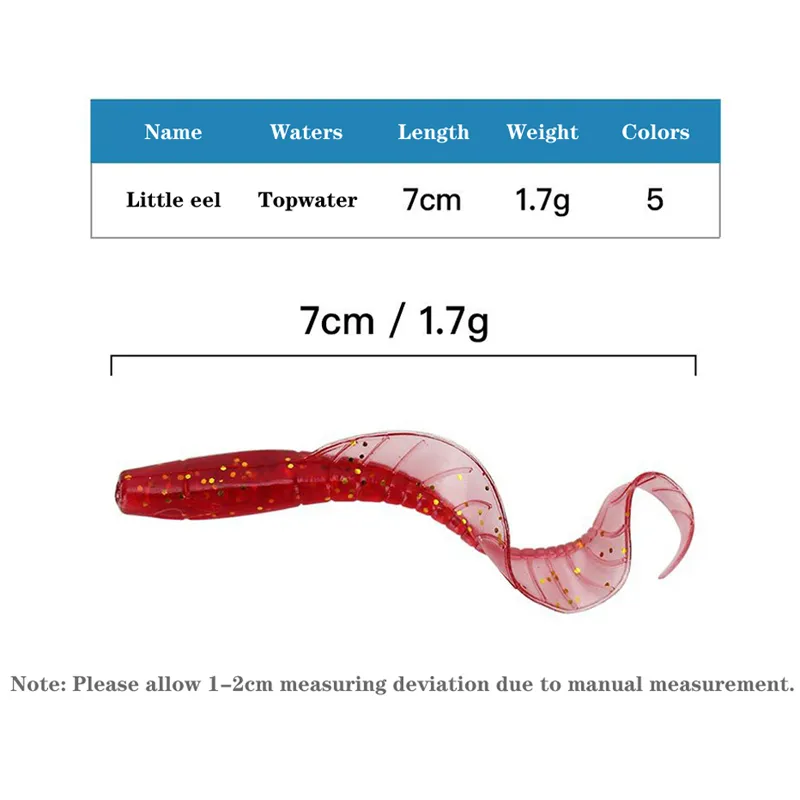 10 -st toe zachte vissen Lure kleine aas zeemeermin staart 7cm 1.7 g rode kop witte duivel vis kunstmatige worm aas isca kunstmatige larven