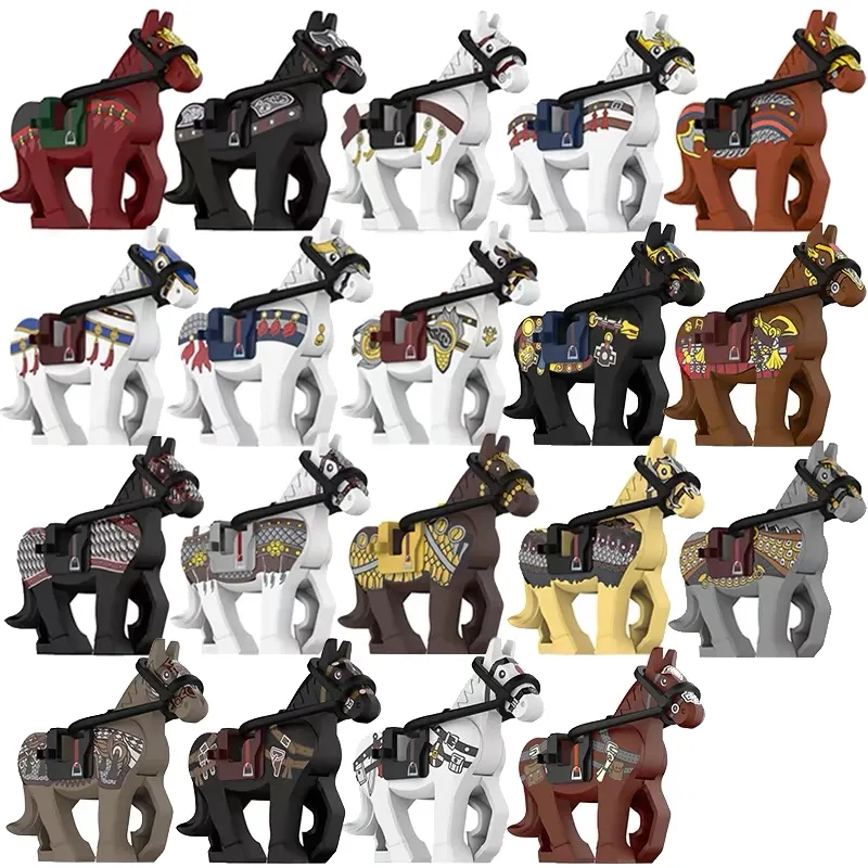 Wojna Wojna Koń Medieval Roman Knight Figurs Building Building Saddle Horse Rope Army Mounts Accessories Animal Toys Kids J045