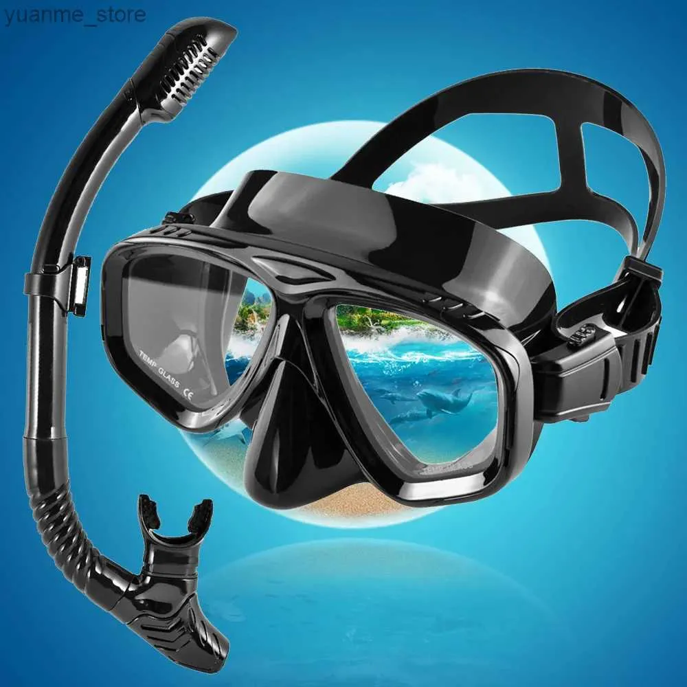 Duikmaskers Droog snorkelende pak duikgezicht masker Professionele duikzwembril lekbestendig en mistbestendige brede veld gehard glazen lens voor volwassenen Y240410