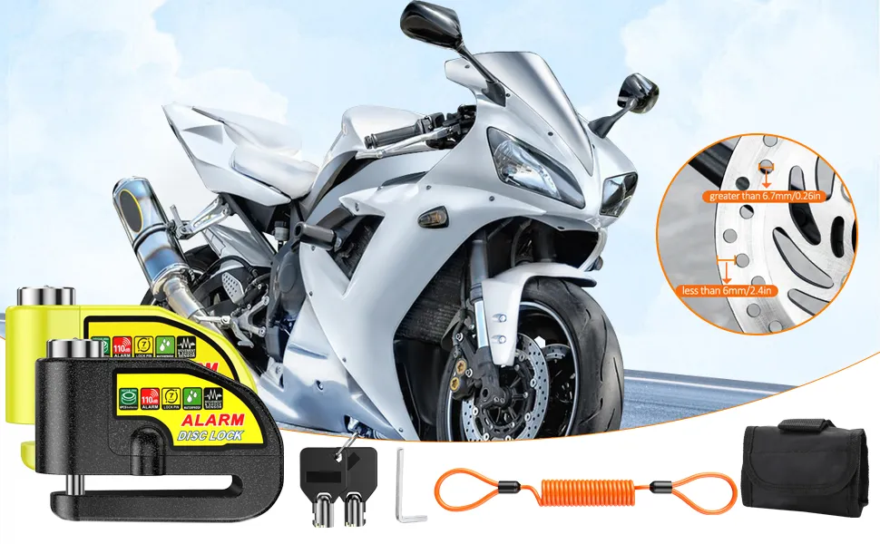 爆買い オートバイディスクブレーキロックアラーム、防水110dbラウド バイク用ロック・アラーム