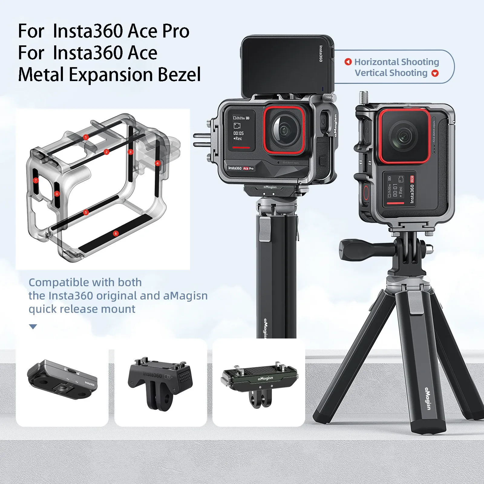 Insta 360 Ace Pro Metal Metal Extended Bezel for Insta360 Ace Pro / Aceアクションカメラ保護ベゼルアクセサリーのアクセサリ