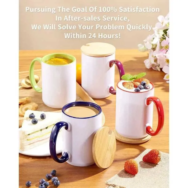 Muggar Boussac Mugs Set av 1215oz muggar tomma med bambu lock sublimering kaffemuggar mugg sätter kaffekopp med lock6 diverse färger 240410