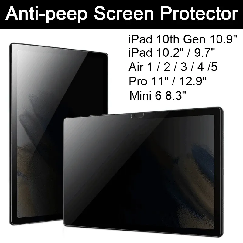 Protégeurs pour iPad Pro 11 12,9 "Air 4/5 10e génération 10.9 Protecteur d'écran de confidentialité 10.2 9.7 Pro 10.5 Mini 6 8.3 Film anti-Ippy Antifingerprint