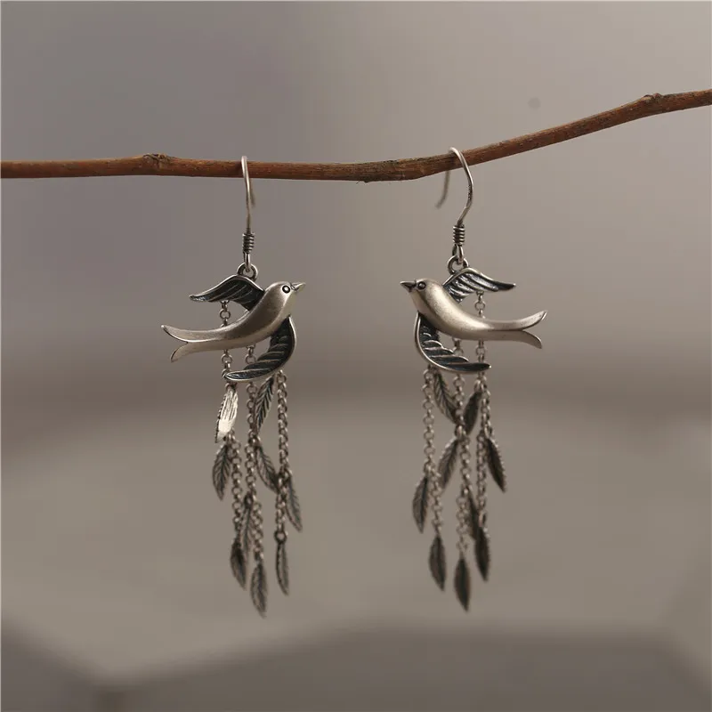 Boucles d'oreilles en peluche à avaler d'origine pour les femmes Old Vintage Designer Bird Leaf Y2K Drop bijoux Niche Earres d'oreilles