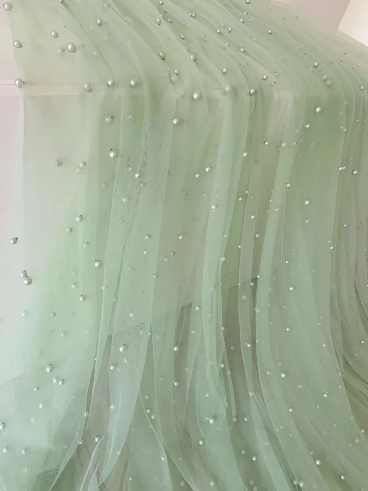 Sage Green Tulle Fabric 1 Yard 47 Inch Wide 100% Polyester Gauze Fabric  with Pearl Bead for Bridal Veil and Wedding Dress from Dhgate Dress Fabric  - price 19.53