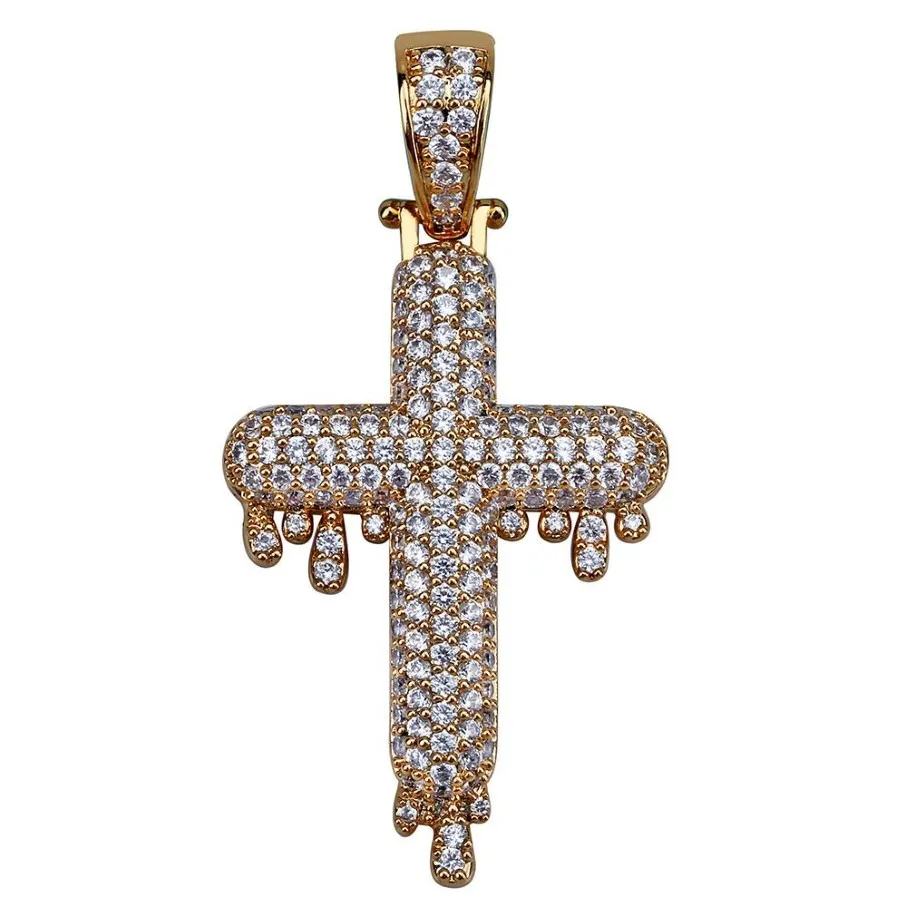 Iced Out Drop Cross Pendant Netclace Micro Pave Zircon Brass Gold Silver Color Plated Hip Hop Mens Jewelry169G