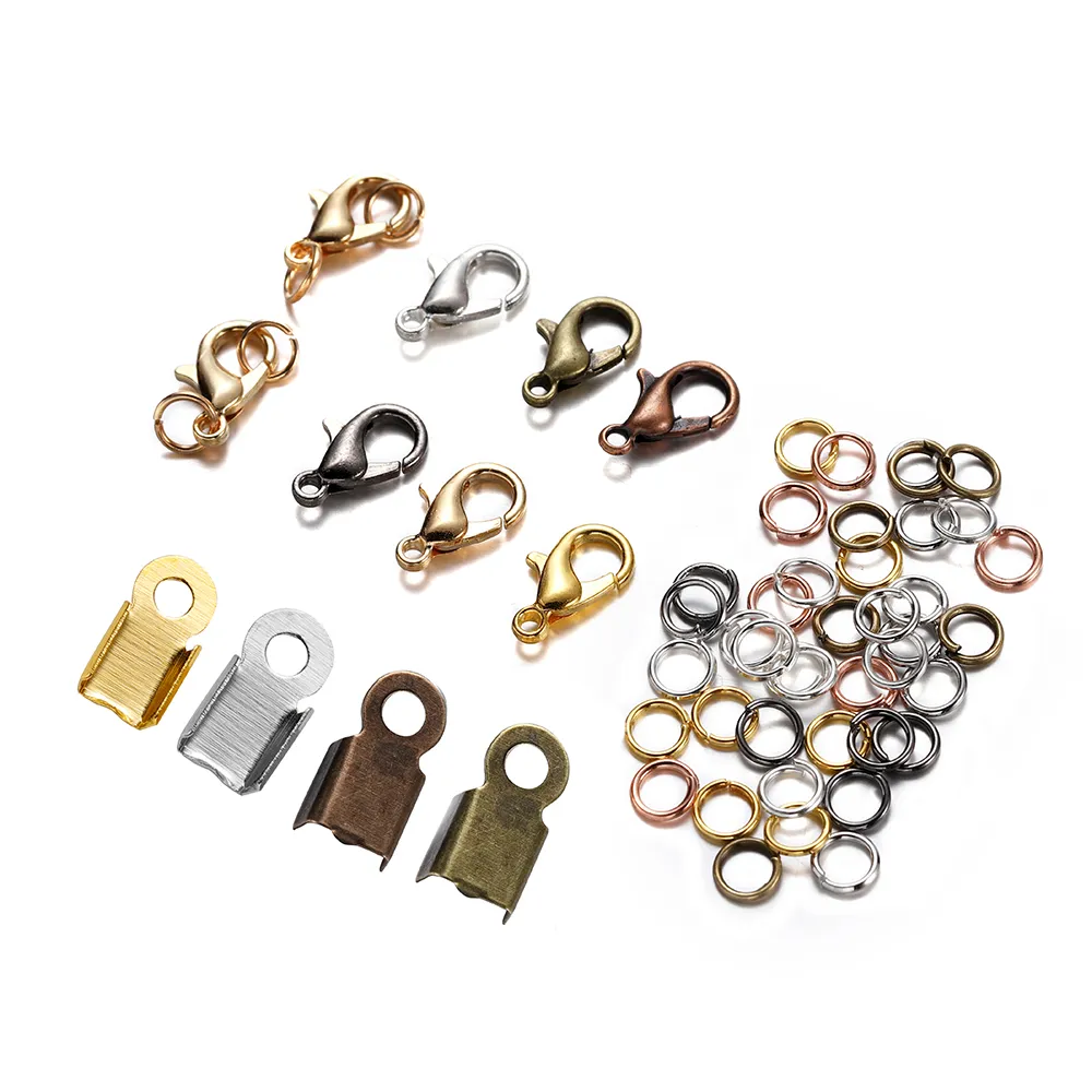 80Pcs/Set Alloy Lobster Clasp Jump Rings Leather Clip Tip Fold Crimp Connectors Clasps for DIY Bracelet Necklace Jewelry Making