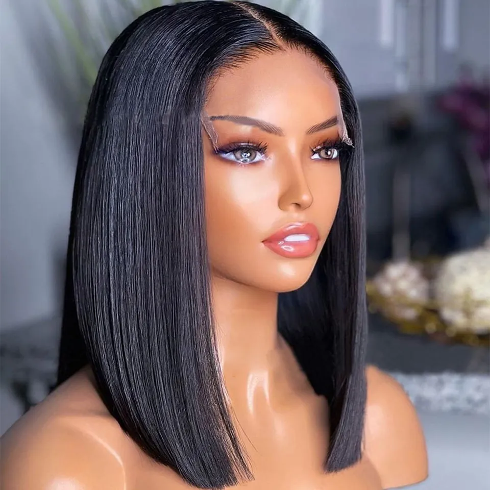 Peruvian Virgin Human Hair HD 5x5 4x4 13*4 Spets Front Bob Wig Rak 10-16 tum 150% 180% 210% Densitet naturlig färg