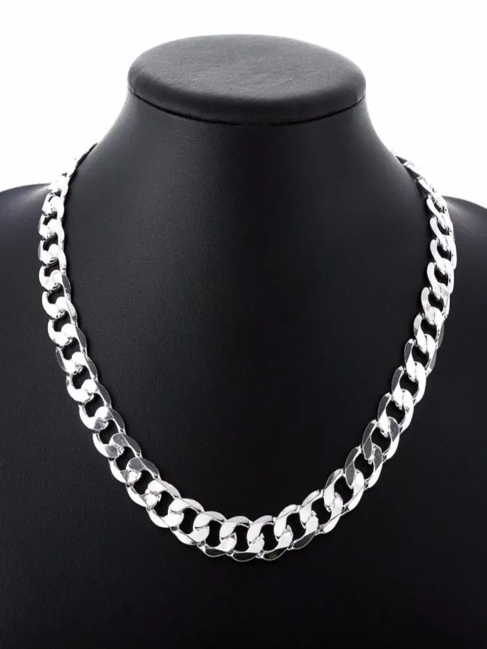 12 mm Curb Chain Necklace for Men Silver 925 Necklaces Chain Choker Man Fashion Male Jewelry Wide Collar Torque Colar3846924