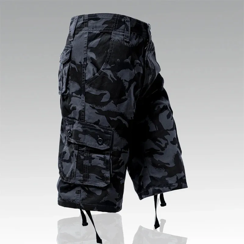 Homens de carga de cargo camuflados com calças casuais esportes shorts de algodão meio joelho calça cáqui shorts marrons respiráveis 240410