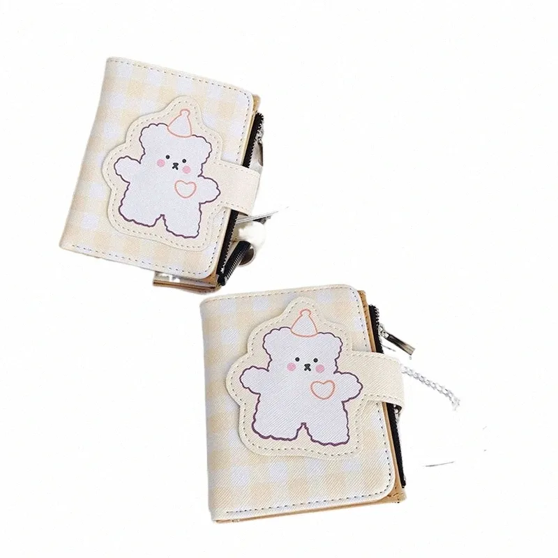 Pourse à sac à main femelle Pourse carton d'impression à fermeture éclair éclairage en cuir petit portefeuille de style coréen hasp pliable poches kawaii filles cadeau 69gd #