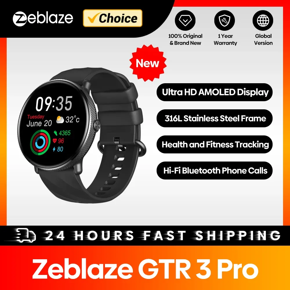 Watches New Zeblaze GTR 3 Pro Fitness and Wellness Smart Watch AMOLED Display 316L Stainless Steel Smartwatch For Men Women