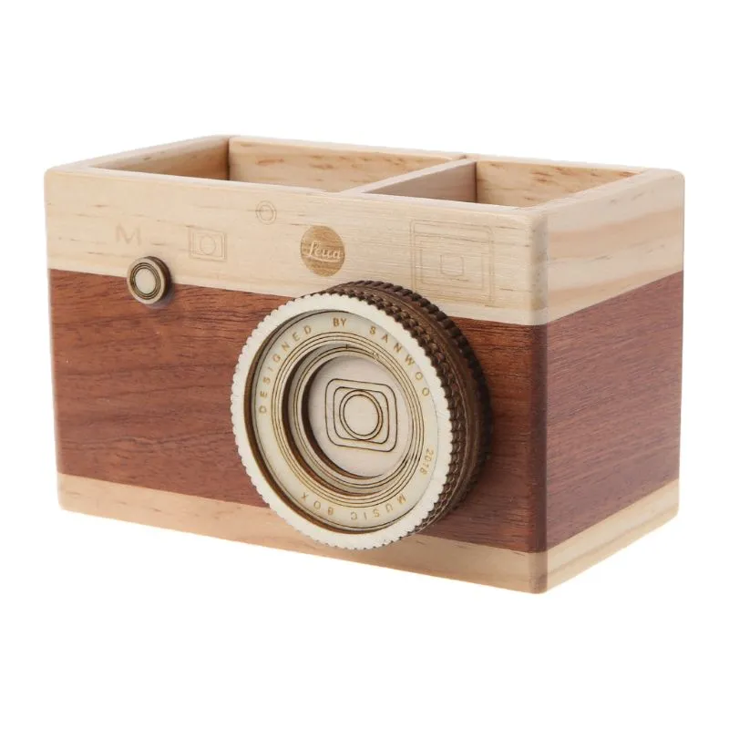 Patrón creativo de cámara de madera soporte de estuche de estuche de escritorio de escritorio Caja de almacenamiento de almacenamiento