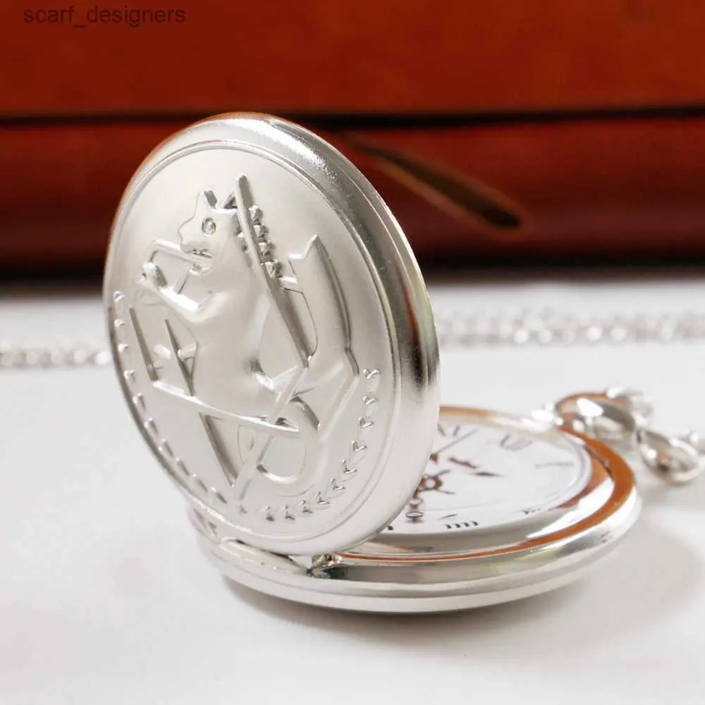 Zegarki kieszonkowe Znakomita matowa srebrna alchemika kieszonkowa steampunk mens kwarcowy fob zegar prezent td2014 y240410