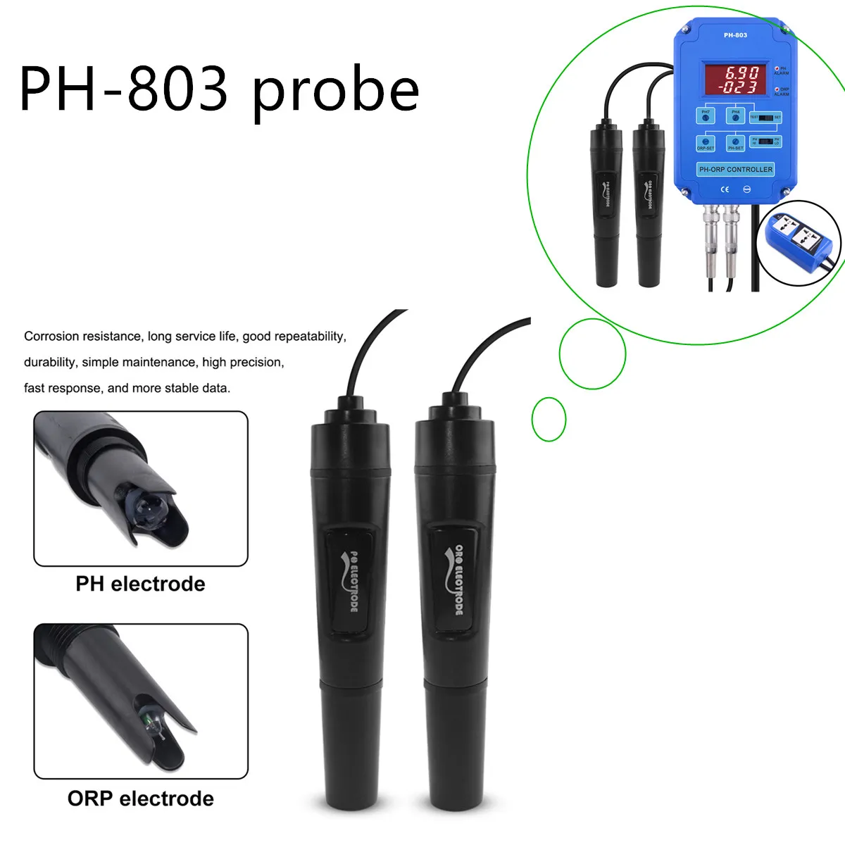 Eletrodo de sonda de vidro de reposição para digital 7 em 1/5 em 1/3 em 1 TDS EC PH ORP Testador de temperatura 40% de desconto apenas sonda