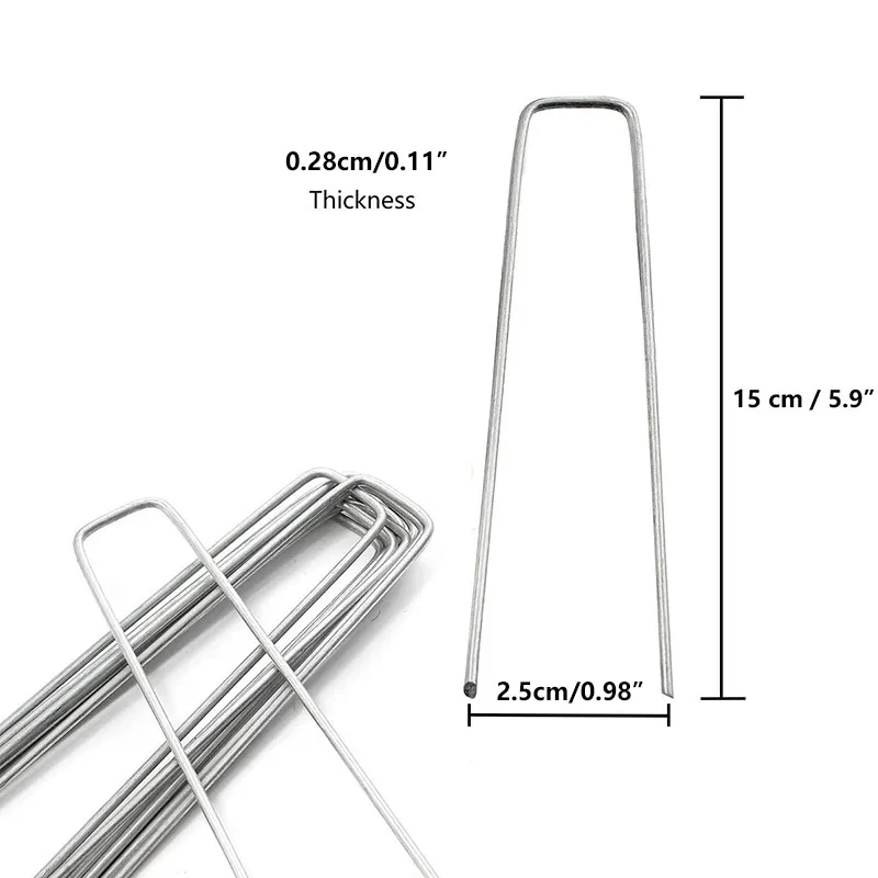 100pcs U-şekilli metal bahçe bahisleri, ot peyzajı kumaş ağ bahçecilik aksesuarlarını güvence altına almak için galvanizli mandallar