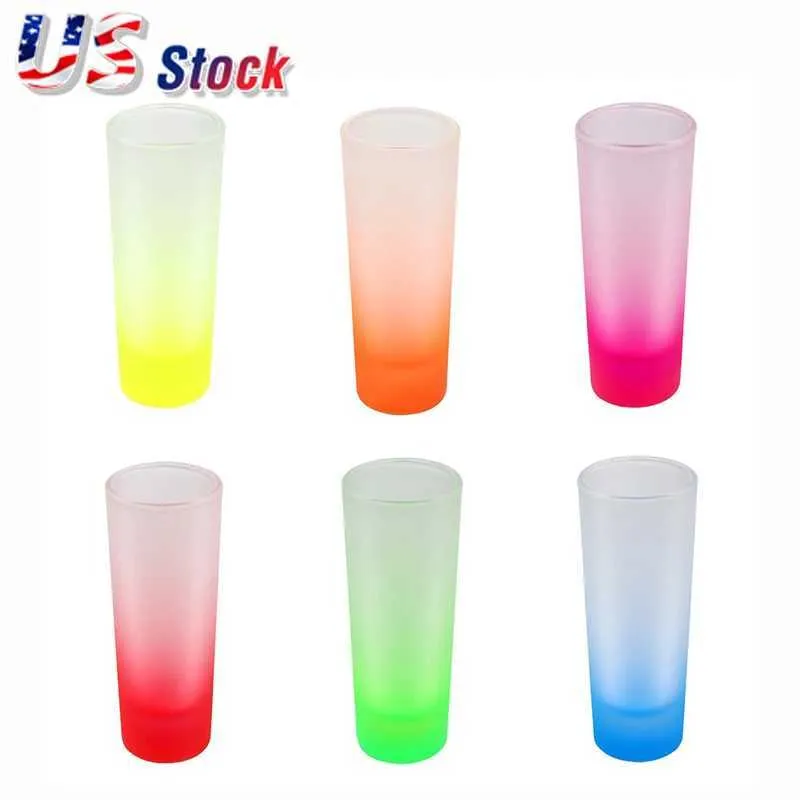 Mugs 144pcs Sublimation Mug 3oz (90ml) Colored Glass Mugs Frosted Shot Glass With Gradient Colorful Bottom Tumblers Cup Wholesale 240410