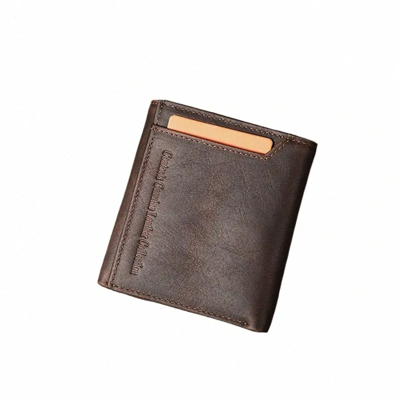 Kontaktens äkta läder retro korta plånböcker för män RFID Trifold Card Holders Zipper Coin Purses Mey Clips Manliga mini plånböcker 43pk#