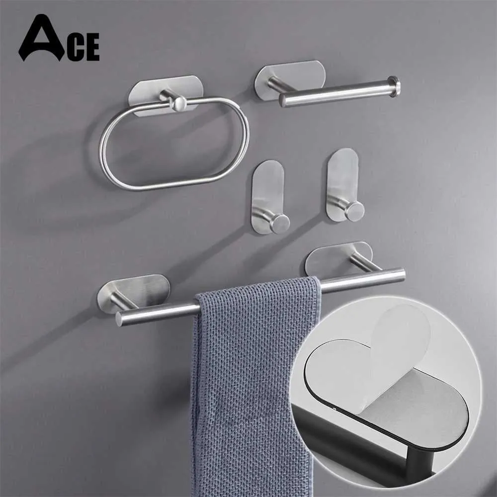 Toiletpapierhouders geen boren zelfklevende zwarte handdoekstaaf houder gewaad toiletpapier rek geborsteld gouden badkamer hardware accessoires set 240410