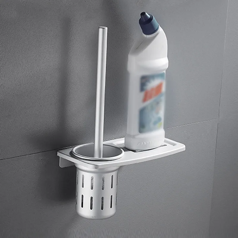 Toalettborste med hållarväggmonterad, toalettskålborsteuppsättning med hylltoalett rengöringsborstepaket, matt svart