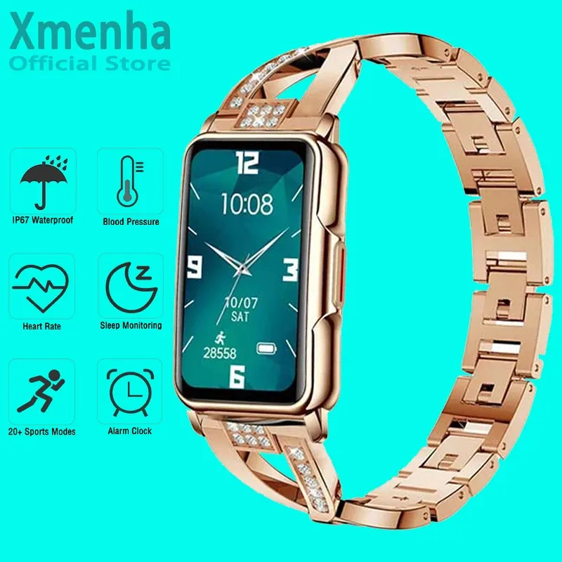 Guarda Smart Watch con Steel Band for Women Girls Sleep Monitor Pedometri Calorie Tracker Smartwatch impermeabile Android iOS