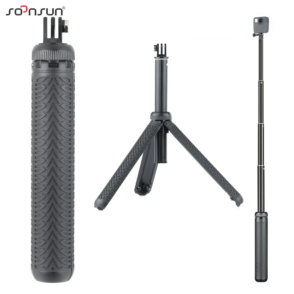 Monopods SOONSUN 3in1 Tripod Stand Extendable Monopod Pole Hand Grip Selfie Stick for GoPro Hero 12 11 10 9 8 7 SJCAM Akaso Action Camera