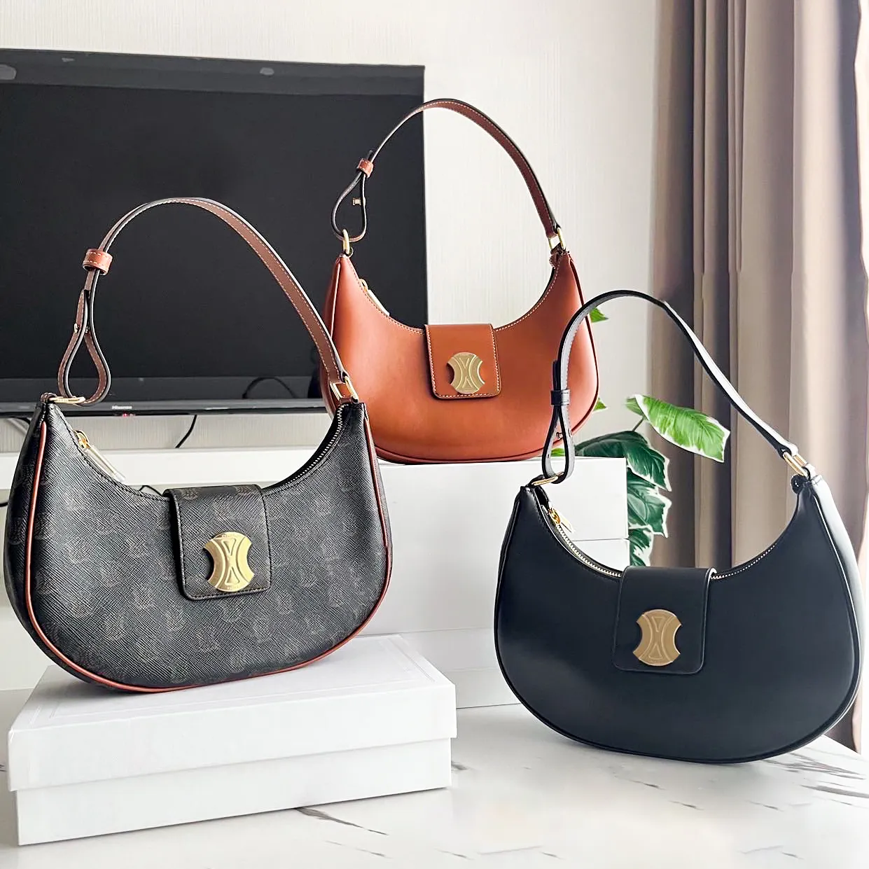 Dames triompres halve maan hobo designer tas heren ava cases vintage lederen schouder onderarm halve maan tas tas tas luxe handtas crossbody zelfs tassen