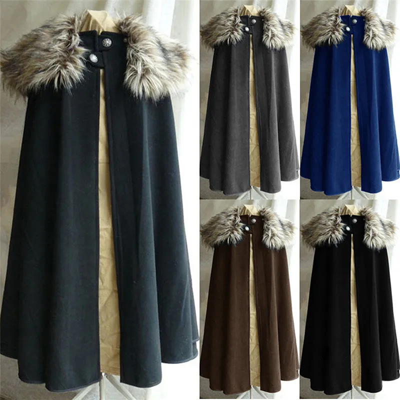 Middeleeuwse Viking Renaissance Men Pirate jas mantel kraag cape retro cosplay cape kostuum wollen gemengde geul windbreakers