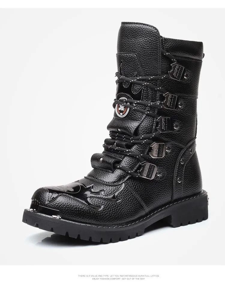 DHgate.com:Mens Breathable Leather Motorcycle Boots - Steel