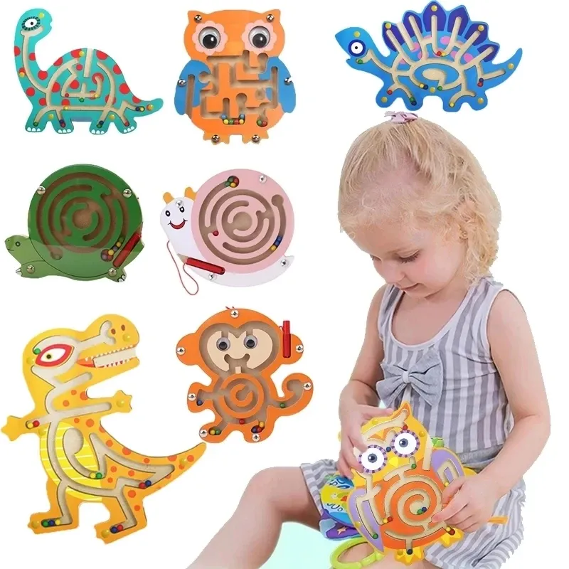 Barn magnetiska labyrint leksak barn trä pussel spel leksak barn tidig pedagogisk hjärna teaser trä leksak intellektuell pussel bräde
