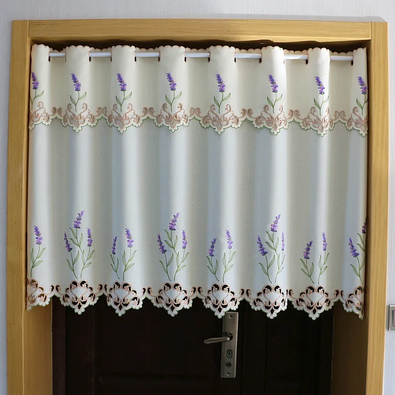 Demi-rideau de fleur lavande violette rideau de café en dentelle creux rideau en tulle pour la porte d'armoire de cuisine de mariage
