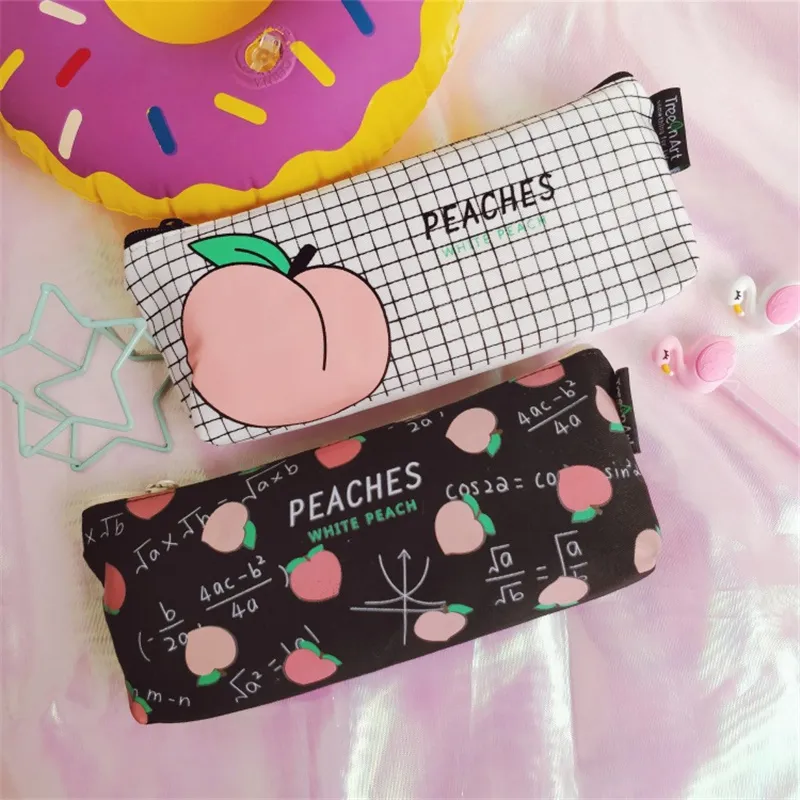 Peach Cute Pencil Case Canvas Stationery Bag School Potlood Cases For Children Pen Bag Student Pen Case Geschenken Kawaii Storage Bag