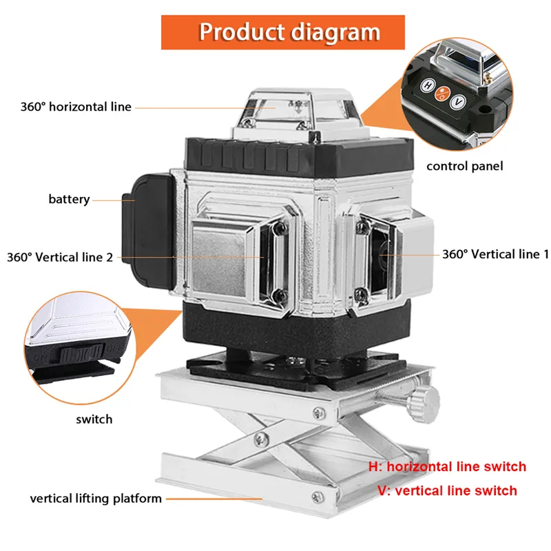 6月16ライン4Dクロスラインレーザーレベル機器ツールキットグリーンレーザービームセルフレベル360垂直水平ブラケット