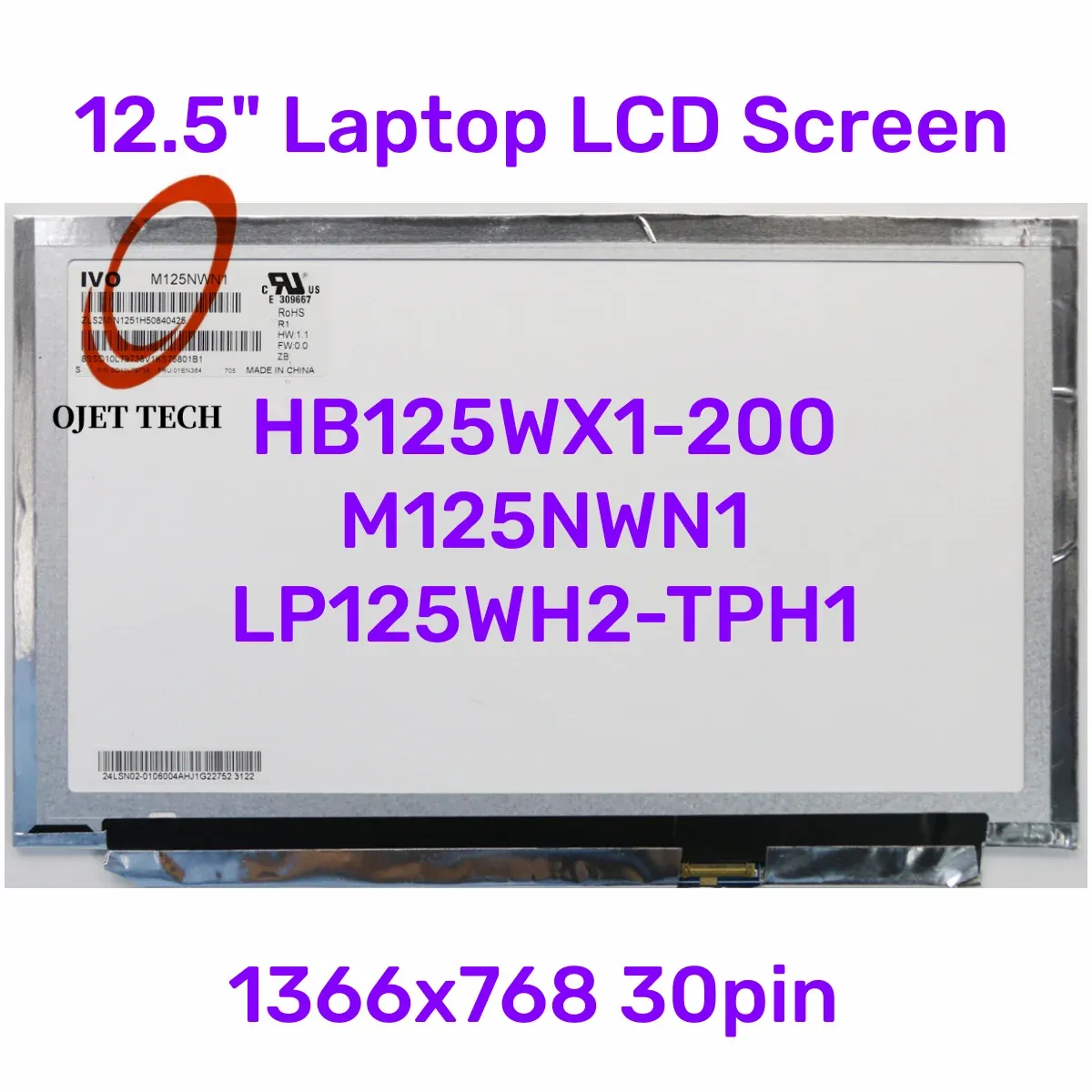 Pantalla de 12.5 "pantalla LCD LCD M125NWN1 R1 Fit LP125WH2TPH1 B125XTN01.0 HB125WX1200 para Lenovo ThinkPad X240 X250 X260 1366x768 30pin